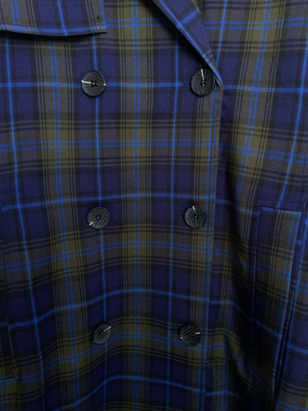 Avec Les Filles Double-Breasted Trench Coat Navy Plaid Large NWT - Picture 7 of 16
